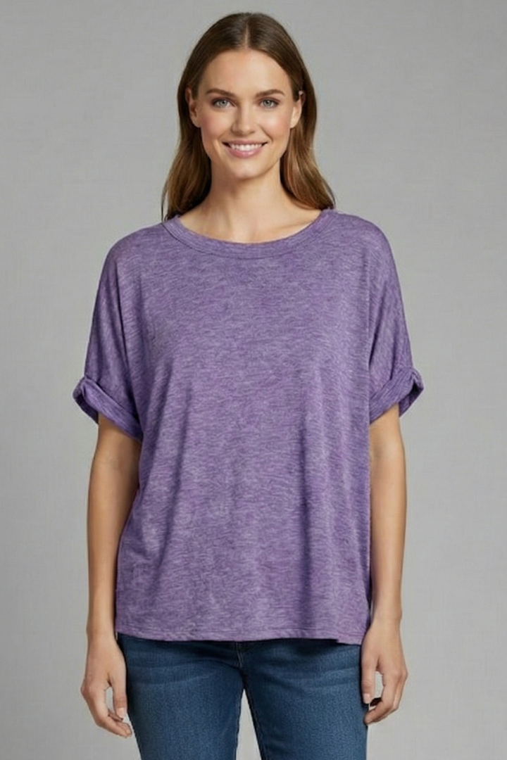 T-shirt Oversize da Donna con Scollo a Girocollo e Maniche Risvoltate
