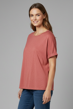 T-shirt Oversize da Donna con Scollo a Girocollo e Maniche Risvoltate