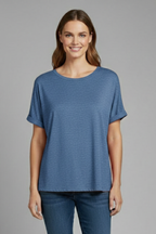 T-shirt Oversize da Donna con Scollo a Girocollo e Maniche Risvoltate