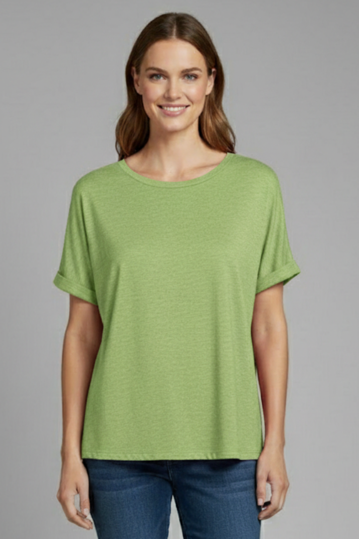 T-shirt Oversize da Donna con Scollo a Girocollo e Maniche Risvoltate