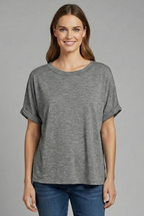 T-shirt Oversize da Donna con Scollo a Girocollo e Maniche Risvoltate