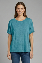 T-shirt Oversize da Donna con Scollo a Girocollo e Maniche Risvoltate