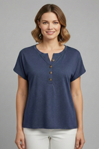 T-shirt da Donna con Scollo a Bottoni e Maniche Corte