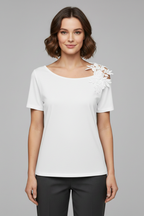 T-shirt da Donna con Spalle Scoperte e Applicazioni Floreali
