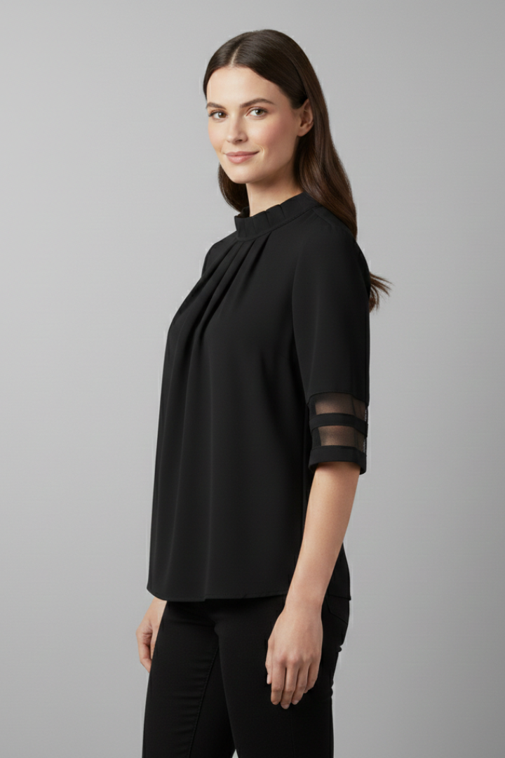 T-shirt da Donna a Collo Alto con Maniche in Mesh