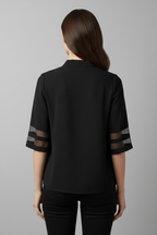 T-shirt da Donna a Collo Alto con Maniche in Mesh