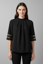 T-shirt da Donna a Collo Alto con Maniche in Mesh