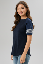 T-shirt da Donna con Maniche Raglan e Polsini a Righe