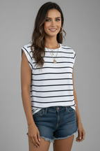 T-shirt da Donna con Scollo Rotondo e Taglio Senza Maniche